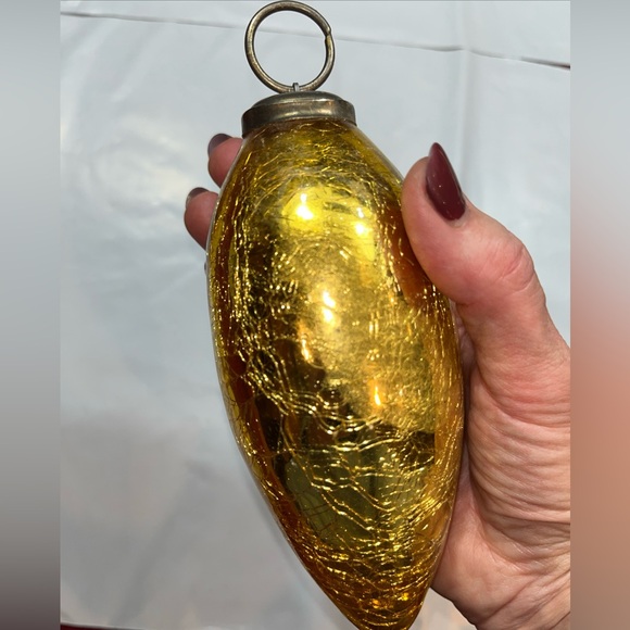 GOLD Bulb Ornament Mercury Glass crackled shiny Long vintage metal loop top Xmas - Picture 12 of 16